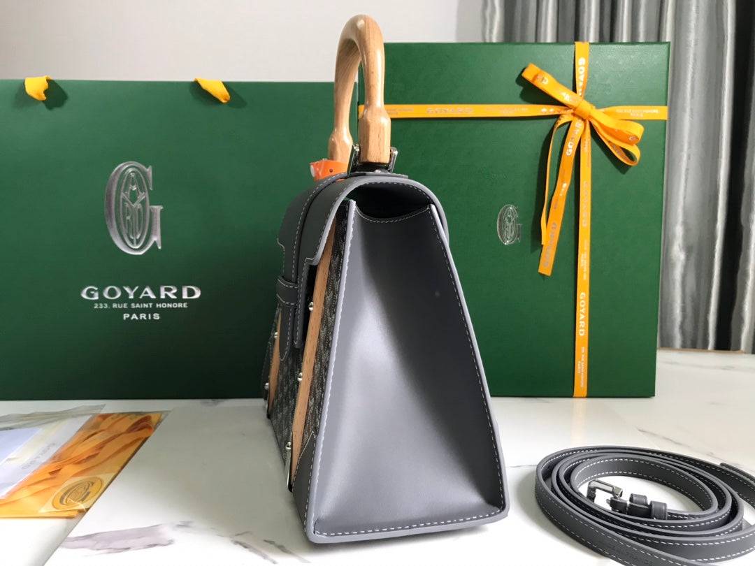 SA?GON PM BAG 28 IN GREY GOYARDINE CANVAS AND CALFSKIN