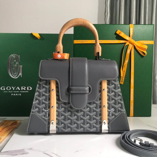 SA?GON PM BAG 28 IN GREY GOYARDINE CANVAS AND CALFSKIN