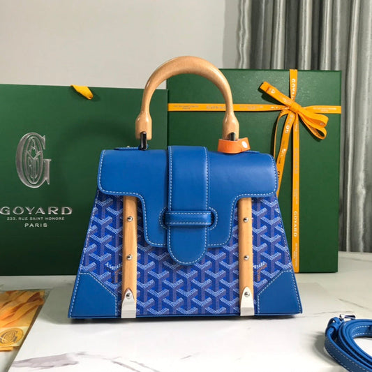 SA?GON PM BAG 28 IN CURIOUS BLUE GOYARDINE CANVAS AND CALFSKIN