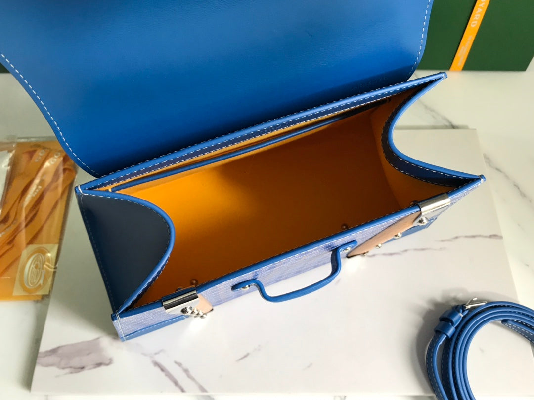 SA?GON PM BAG 28 IN CURIOUS BLUE GOYARDINE CANVAS AND CALFSKIN