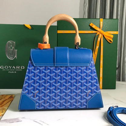SA?GON PM BAG 28 IN CURIOUS BLUE GOYARDINE CANVAS AND CALFSKIN