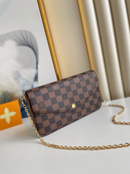 F¨¦LICIE POCHETTE 21 EN TOILE ENDUIT DAMIER EBENE MARRON QUINCAILLERIE OR