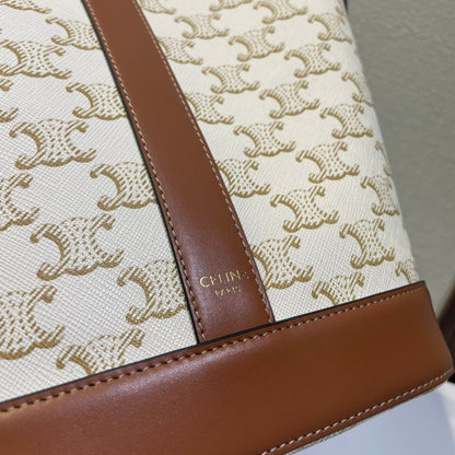 SEAU 30 EN TOILE TRIOMPHE BLANCHE ET GARNITURE EN CUIR DE VEAU ROUGE MARRON