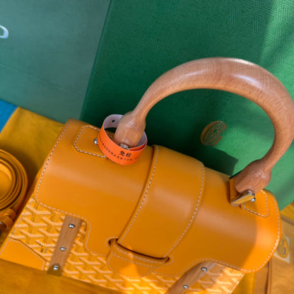 BOLSO SA?GON PM 28 EN LONA GOYARDINE AMARILLA Y PIEL DE BECERRO