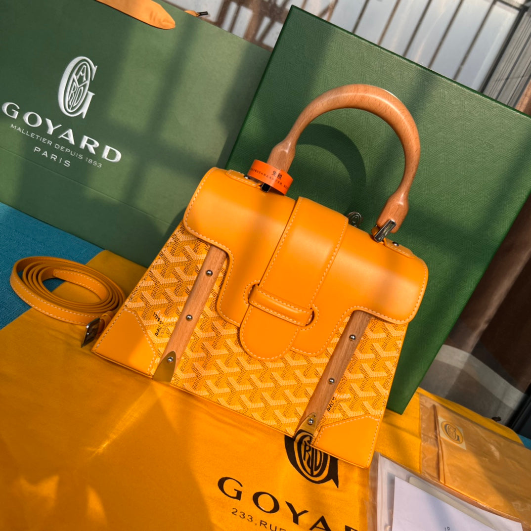 BOLSO SA?GON PM 28 EN LONA GOYARDINE AMARILLA Y PIEL DE BECERRO