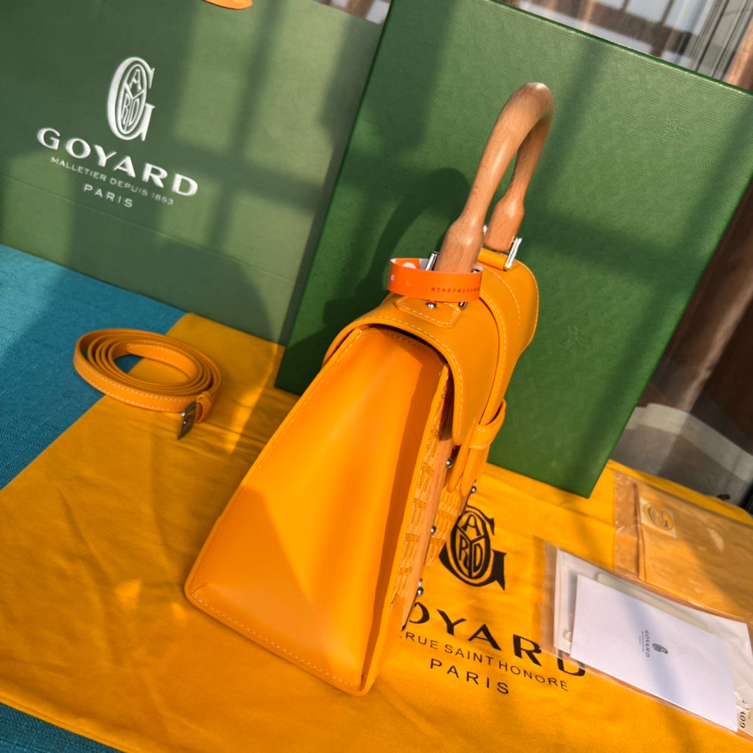 BOLSO SA?GON PM 28 EN LONA GOYARDINE AMARILLA Y PIEL DE BECERRO