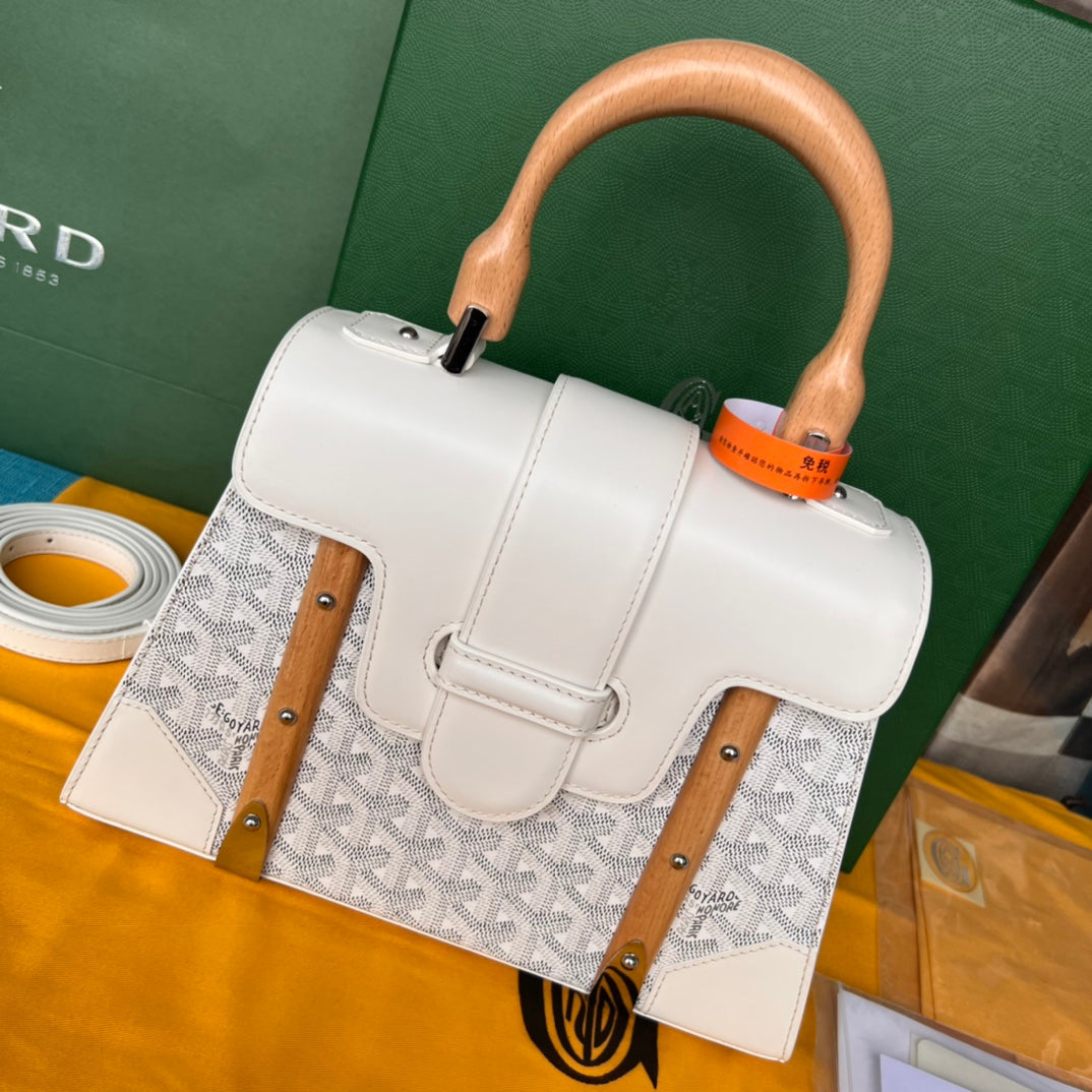 SAC SA?GON PM 28 EN TOILE GOYARDINE BLANCHE ET CUIR DE VEAU