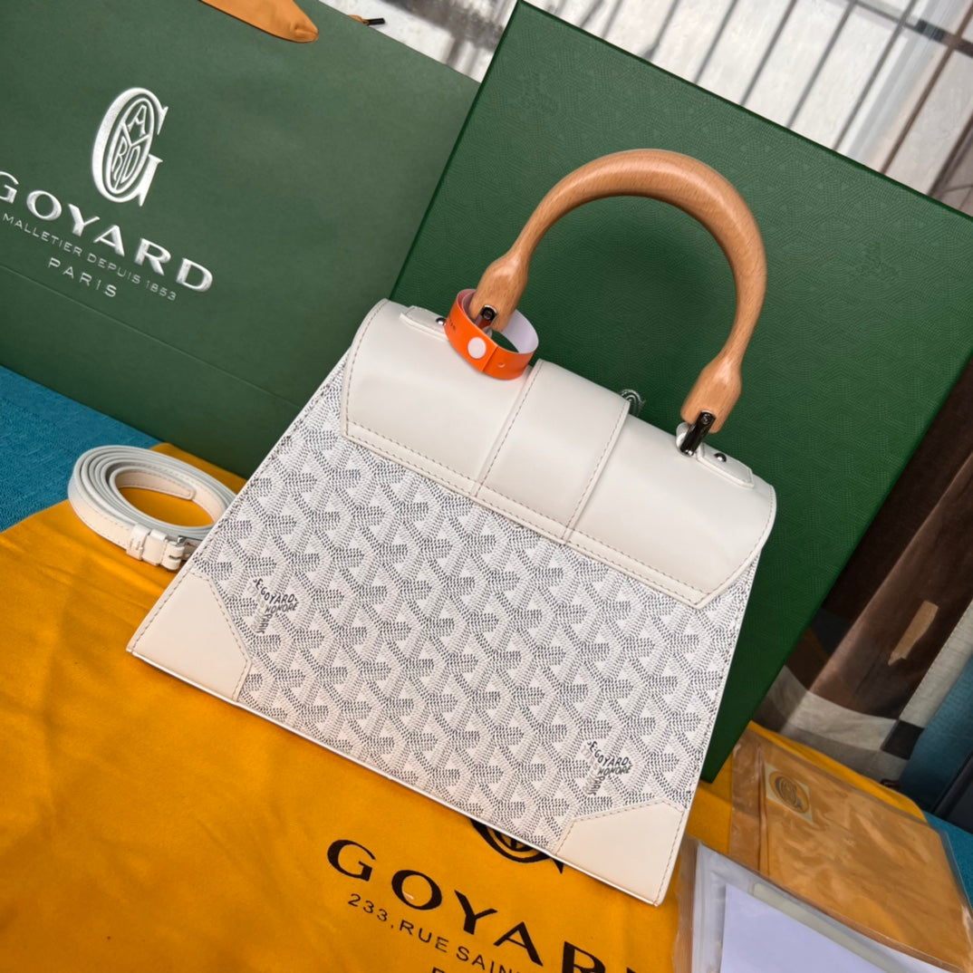 SAC SA?GON PM 28 EN TOILE GOYARDINE BLANCHE ET CUIR DE VEAU