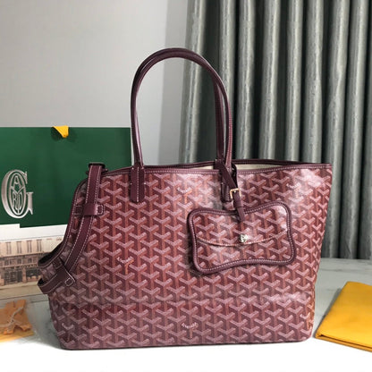 SAC CHIEN GRIS 33 EN TOILE GOYARDINE ROUGE VIN ET GARNITURES EN CUIR DE VEAU
