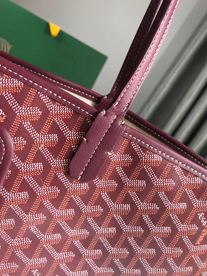 SAC CHIEN GRIS 33 EN TOILE GOYARDINE ROUGE VIN ET GARNITURES EN CUIR DE VEAU