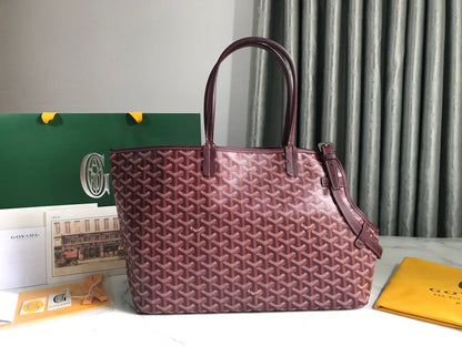 SAC CHIEN GRIS 33 EN TOILE GOYARDINE ROUGE VIN ET GARNITURES EN CUIR DE VEAU