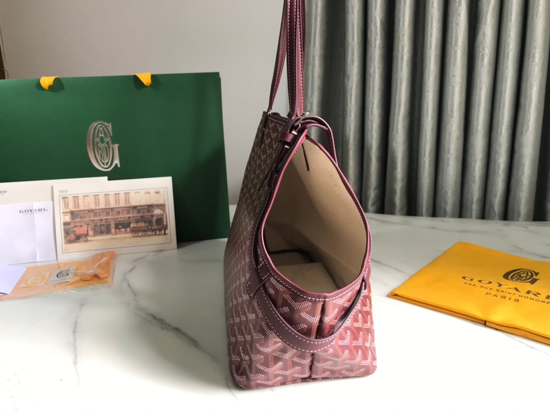 SAC CHIEN GRIS 33 EN TOILE GOYARDINE ROUGE VIN ET GARNITURES EN CUIR DE VEAU