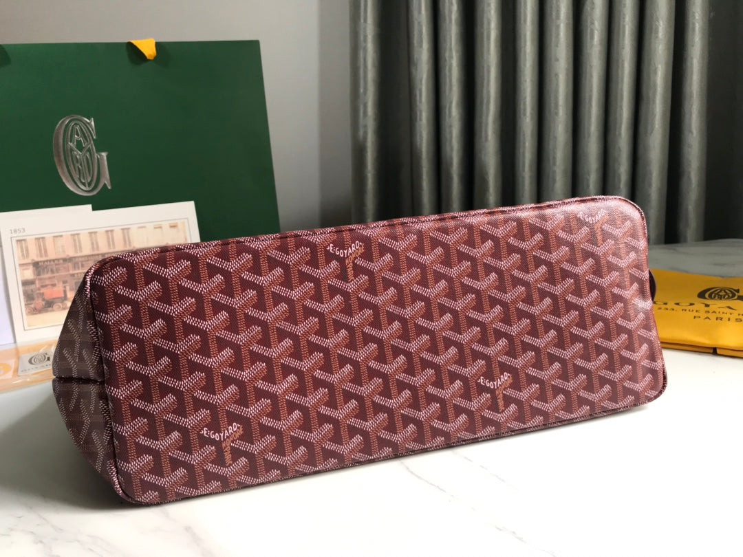 SAC CHIEN GRIS 33 EN TOILE GOYARDINE ROUGE VIN ET GARNITURES EN CUIR DE VEAU