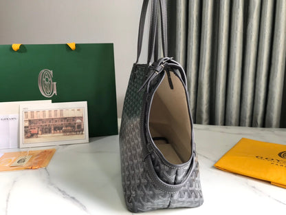 BOLSO CHIEN GRIS 33 EN LONA GOYARDINE GRIS NEGRA Y RIBETE DE PIEL DE BECERRO