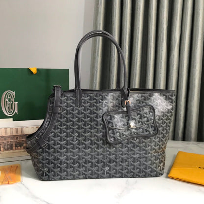 BOLSO CHIEN GRIS 33 EN LONA GOYARDINE GRIS NEGRA Y RIBETE DE PIEL DE BECERRO
