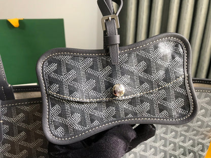 BOLSO CHIEN GRIS 33 EN LONA GOYARDINE GRIS NEGRA Y RIBETE DE PIEL DE BECERRO