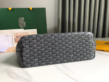 BOLSO CHIEN GRIS 33 EN LONA GOYARDINE GRIS NEGRA Y RIBETE DE PIEL DE BECERRO