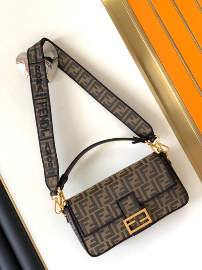 Bolso Fend Baguette 27 de tela jacquard marrón FF Ghw 