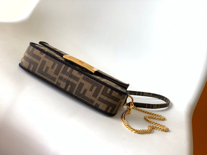 Sac en tissu jacquard marron Fend Baguette 20 GHW 