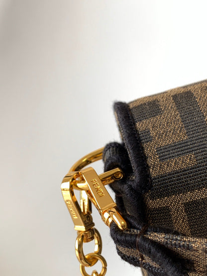 Sac en tissu jacquard marron Fend Baguette 20 GHW 