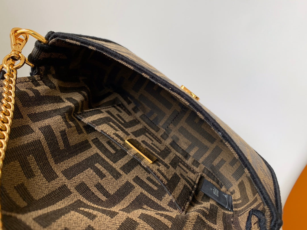 Sac en tissu jacquard marron Fend Baguette 20 GHW 