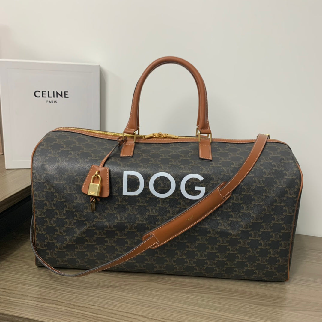 BOLSA DE VIAJE 50 EN LONA TRIOMPHE NEGRA CON ESTAMPADO DE PERRO