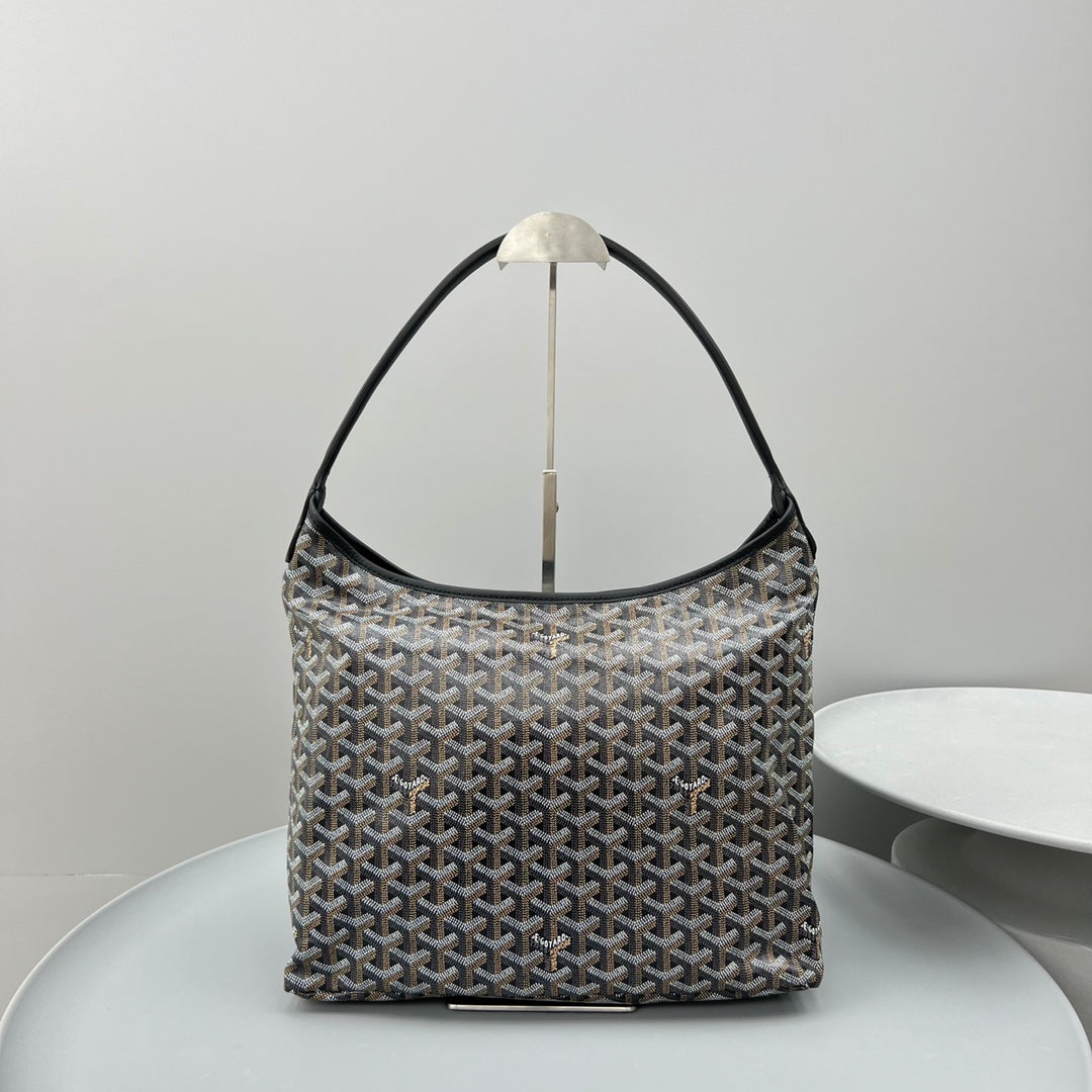HOBO BOH¨¨ME 34 EN LONA GOYARDINE NEGRA Y PIEL DE BECERRO