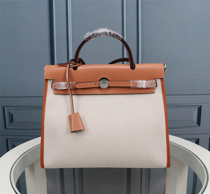 HM HERBAG ZIP 31 SIDRA Y PIEL DE BECERRO BLANCA CREMOSA