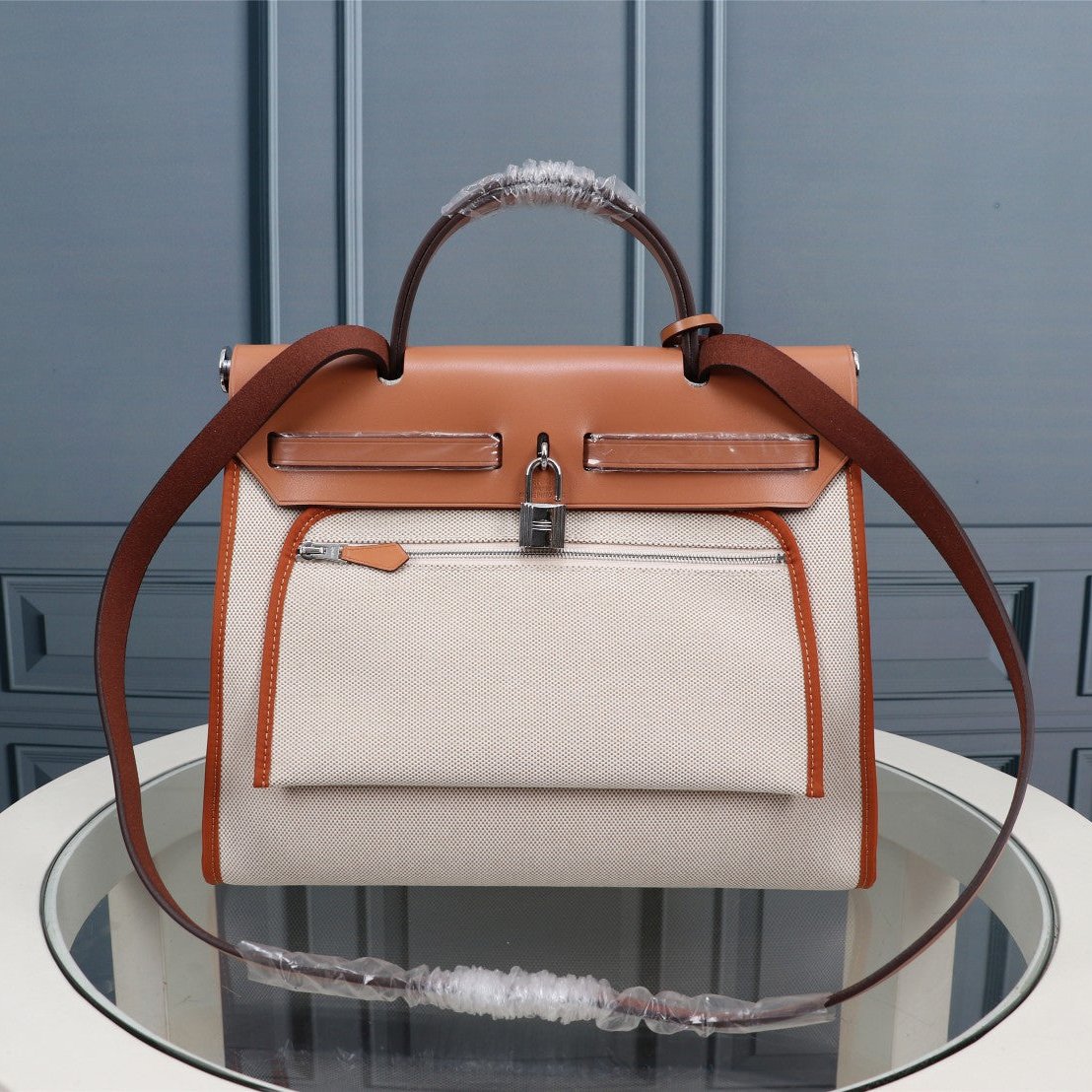 HM HERBAG ZIP 31 SIDRA Y PIEL DE BECERRO BLANCA CREMOSA