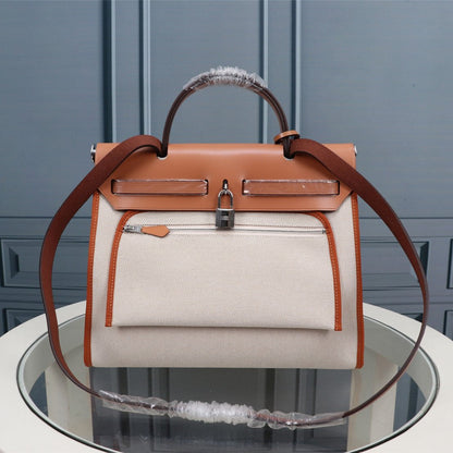 HM HERBAG ZIP 31 SIDRA Y PIEL DE BECERRO BLANCA CREMOSA
