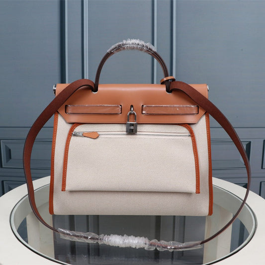 HM HERBAG ZIP 31 SIDRA Y PIEL DE BECERRO BLANCA CREMOSA