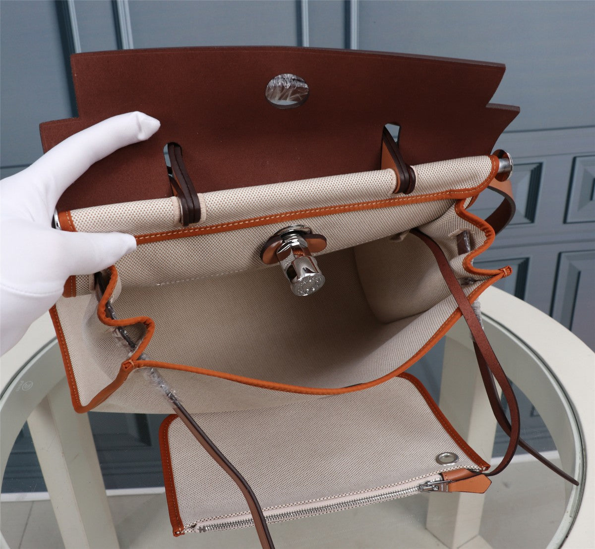 HM HERBAG ZIP 31 SIDRA Y PIEL DE BECERRO BLANCA CREMOSA