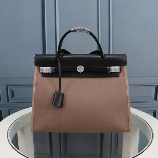 HM HERBAG ZIP 31 LONA NEGRA Y MARRÓN CENIZA