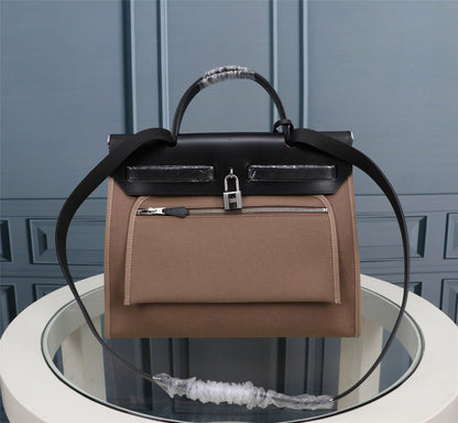 HM HERBAG ZIP 31 LONA NEGRA Y MARRÓN CENIZA