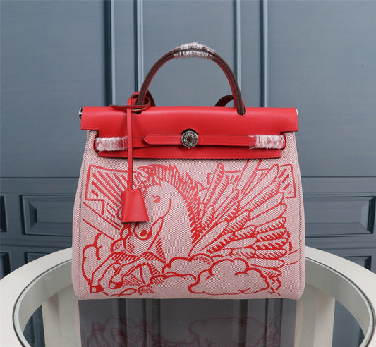 HM HERBAG ZIP 31 LONA CON MOTIVO DE CABALLO ROJO Y BLANCO