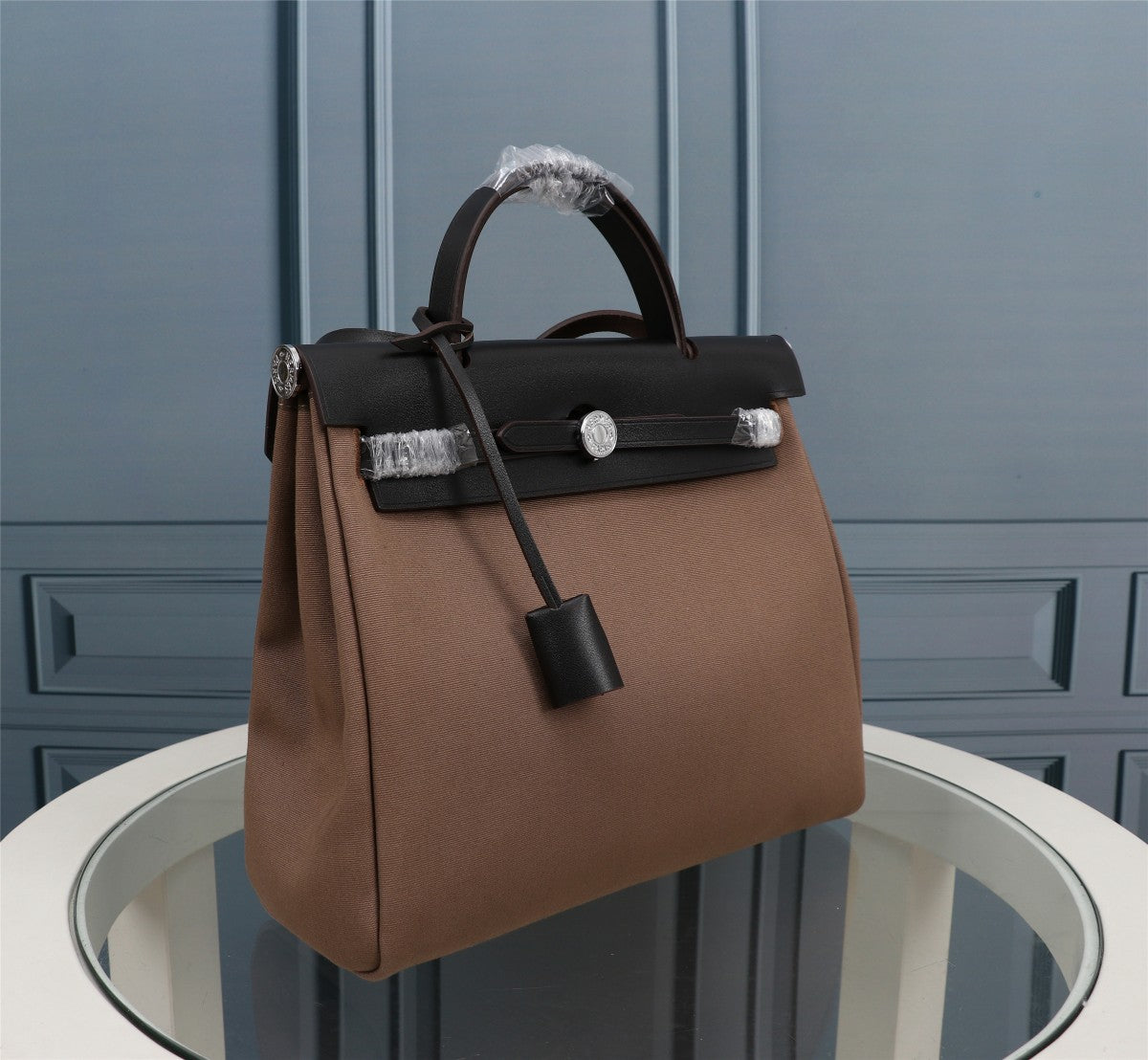 HM HERBAG ZIP 31 LONA NEGRA Y MARRÓN