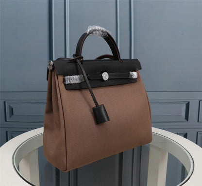 HM HERBAG ZIP 31 LONA NEGRA Y MARRÓN