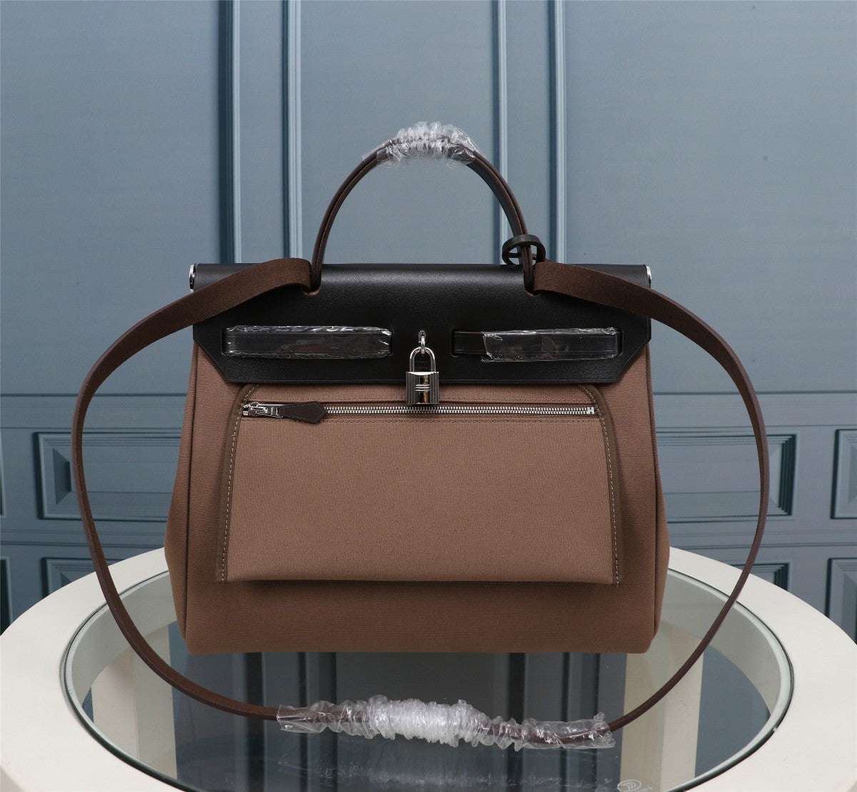 HM HERBAG ZIP 31 LONA NEGRA Y MARRÓN