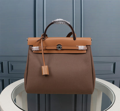 HM HERBAG ZIP 31 SIDRA Y PIEL DE BECERRO MARRÓN