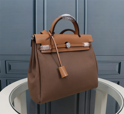 HM HERBAG ZIP 31 SIDRA Y PIEL DE BECERRO MARRÓN