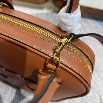 SAC À MAIN TRIOMPHE 20 EN CUIR DE VEAU MARRON BRONZE