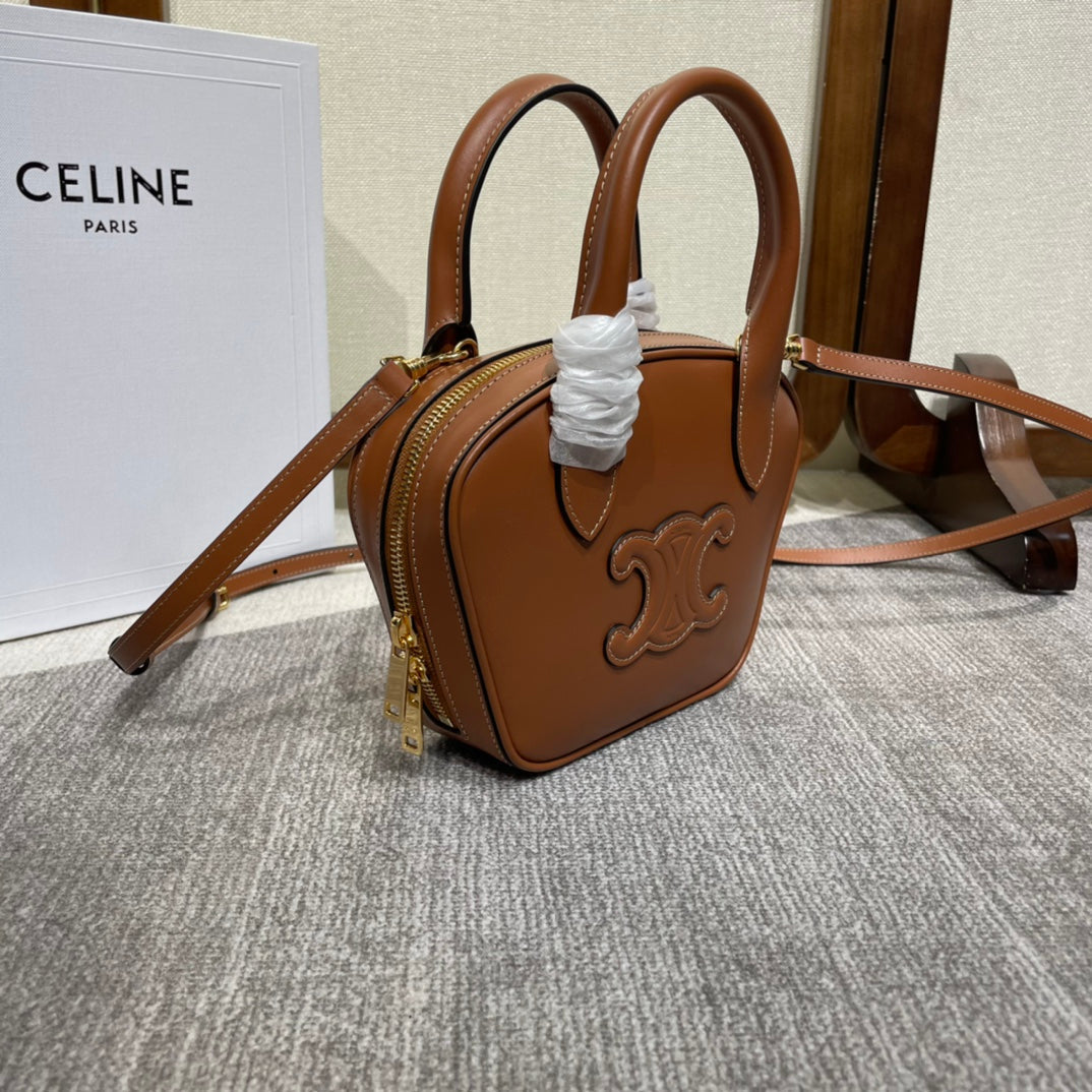 SAC À MAIN TRIOMPHE 20 EN CUIR DE VEAU MARRON BRONZE