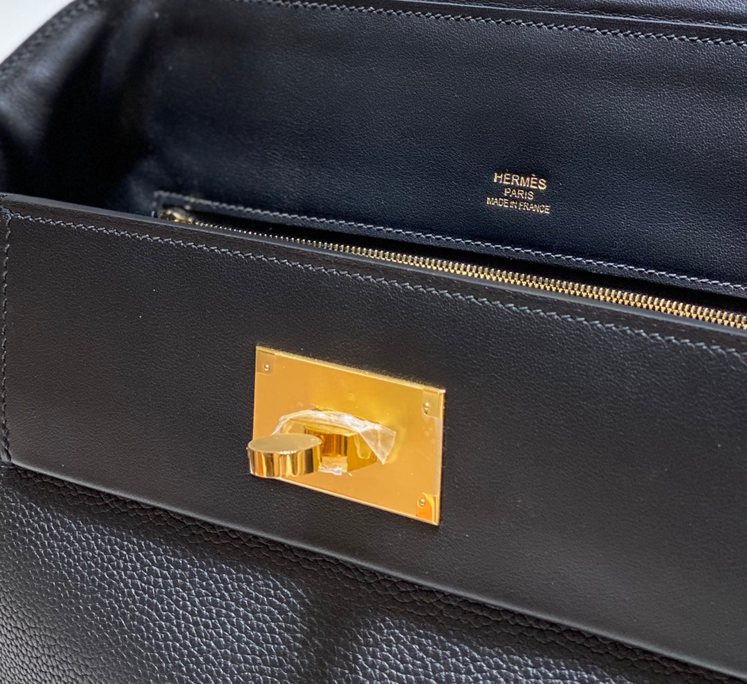 BOLSO DE MANO HM KELLY 29 PIEL DE BECERRO NEGRA