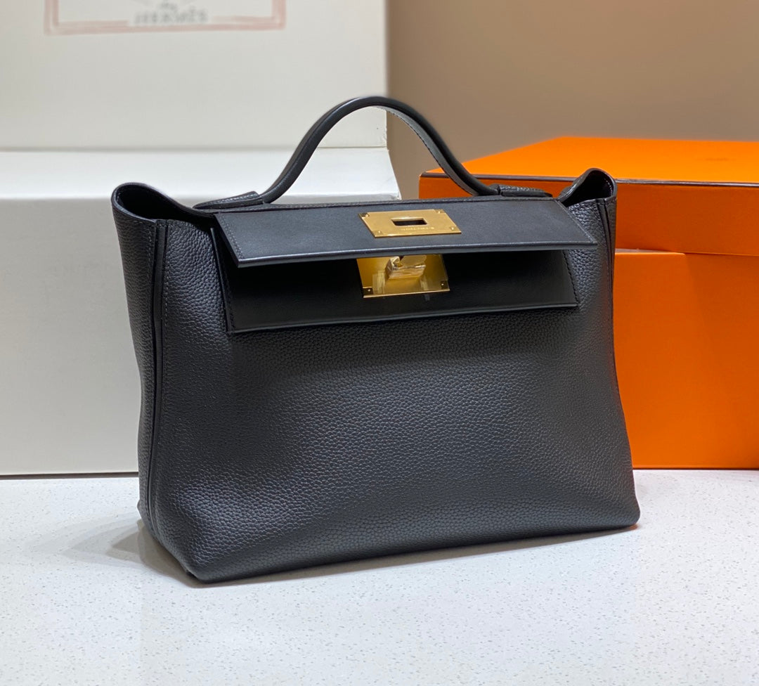 BOLSO DE MANO HM KELLY 29 PIEL DE BECERRO NEGRA