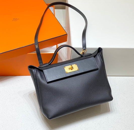BOLSO DE MANO HM KELLY 29 PIEL DE BECERRO NEGRA