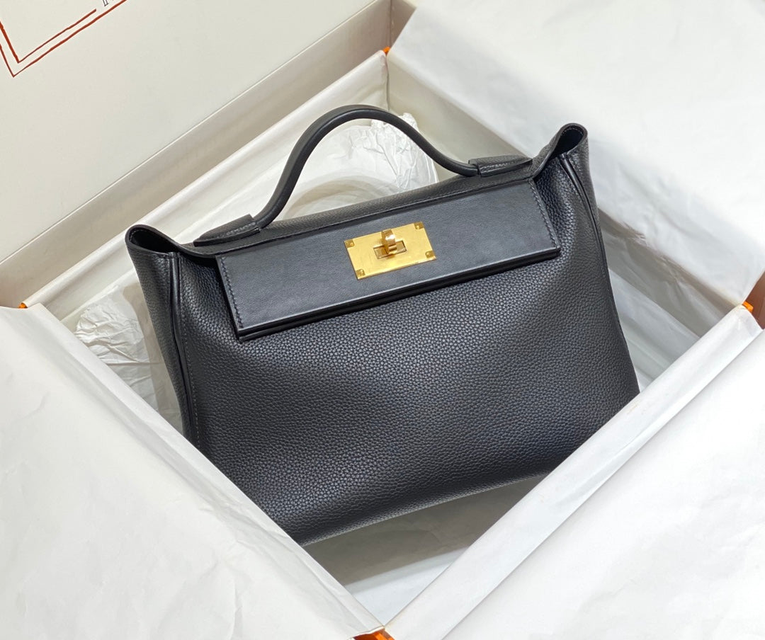 BOLSO DE MANO HM KELLY 29 PIEL DE BECERRO NEGRA