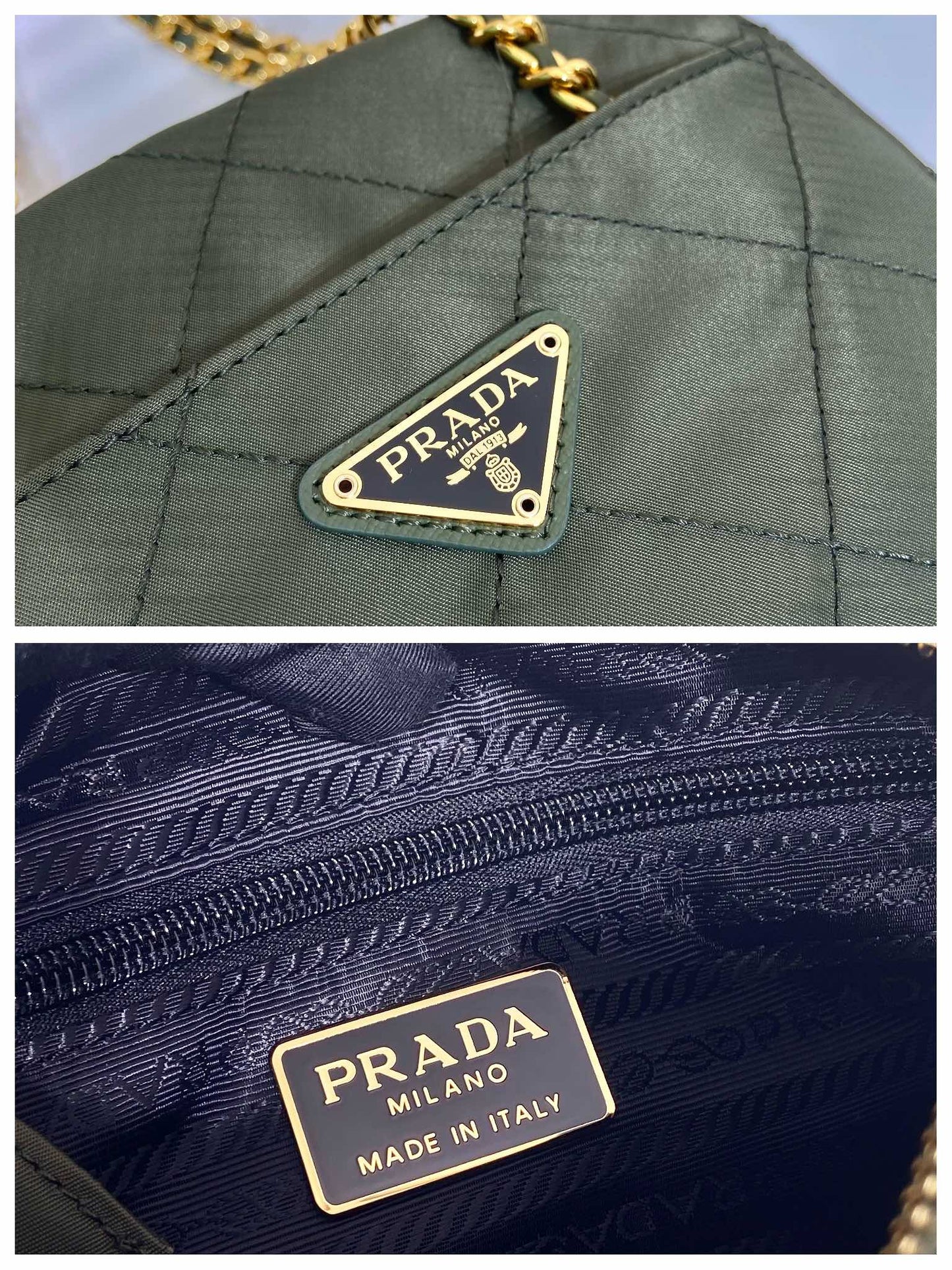 BOLSO HOBO ACOLCHADO DE 19" EN NYLON VERDE PEPINILLO HECHO A MANO CON HERRAJES DORADOS