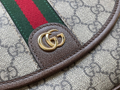 BOLSO GG OPHIDIA PEQUEÑO 23 EN LONA SUPREMA BEIGE Y ÉBANO