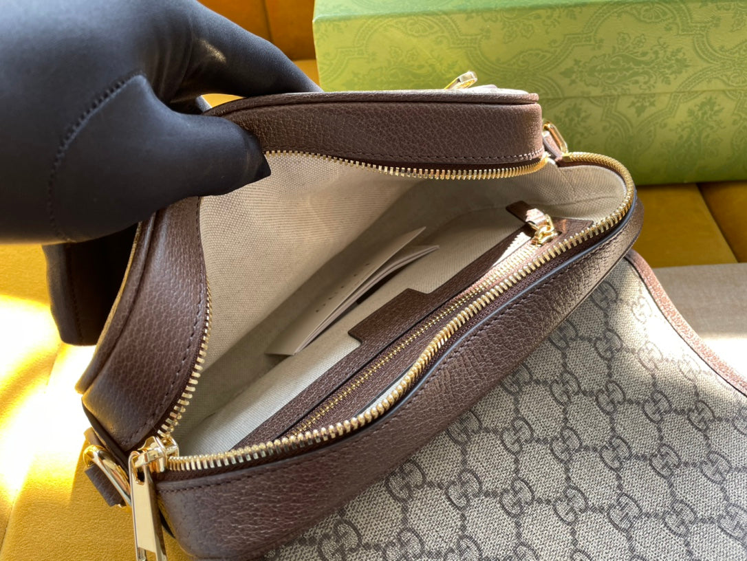 BOLSO GG OPHIDIA PEQUEÑO 23 EN LONA SUPREMA BEIGE Y ÉBANO