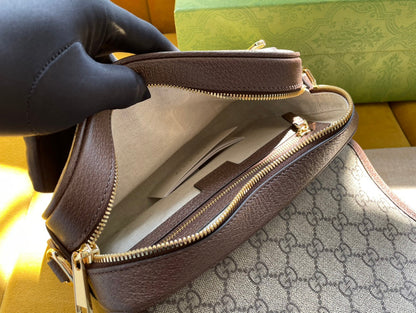 BOLSO GG OPHIDIA PEQUEÑO 23 EN LONA SUPREMA BEIGE Y ÉBANO